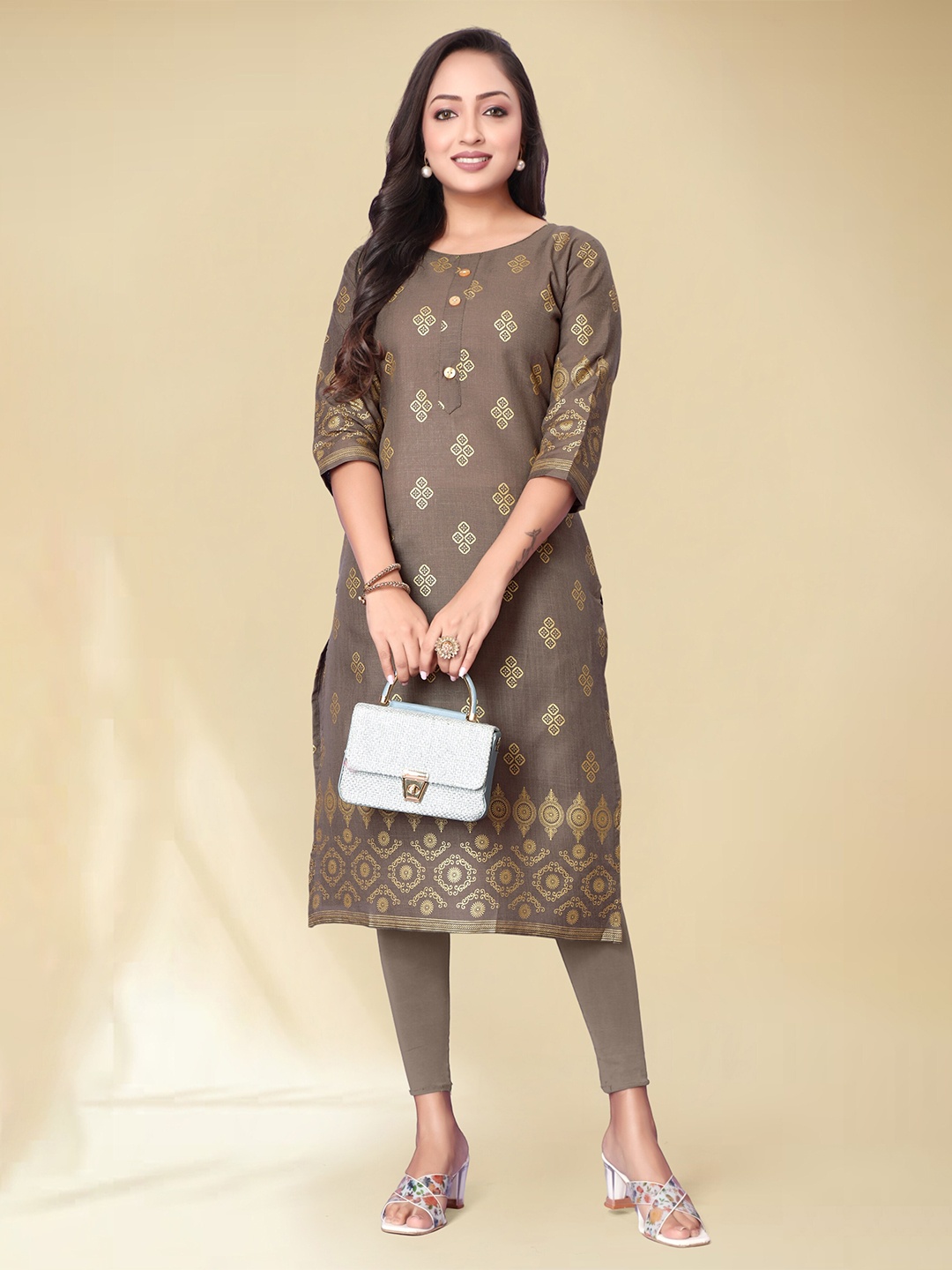 

Anouk Brown Ethnic Motifs Printed Straight Kurta