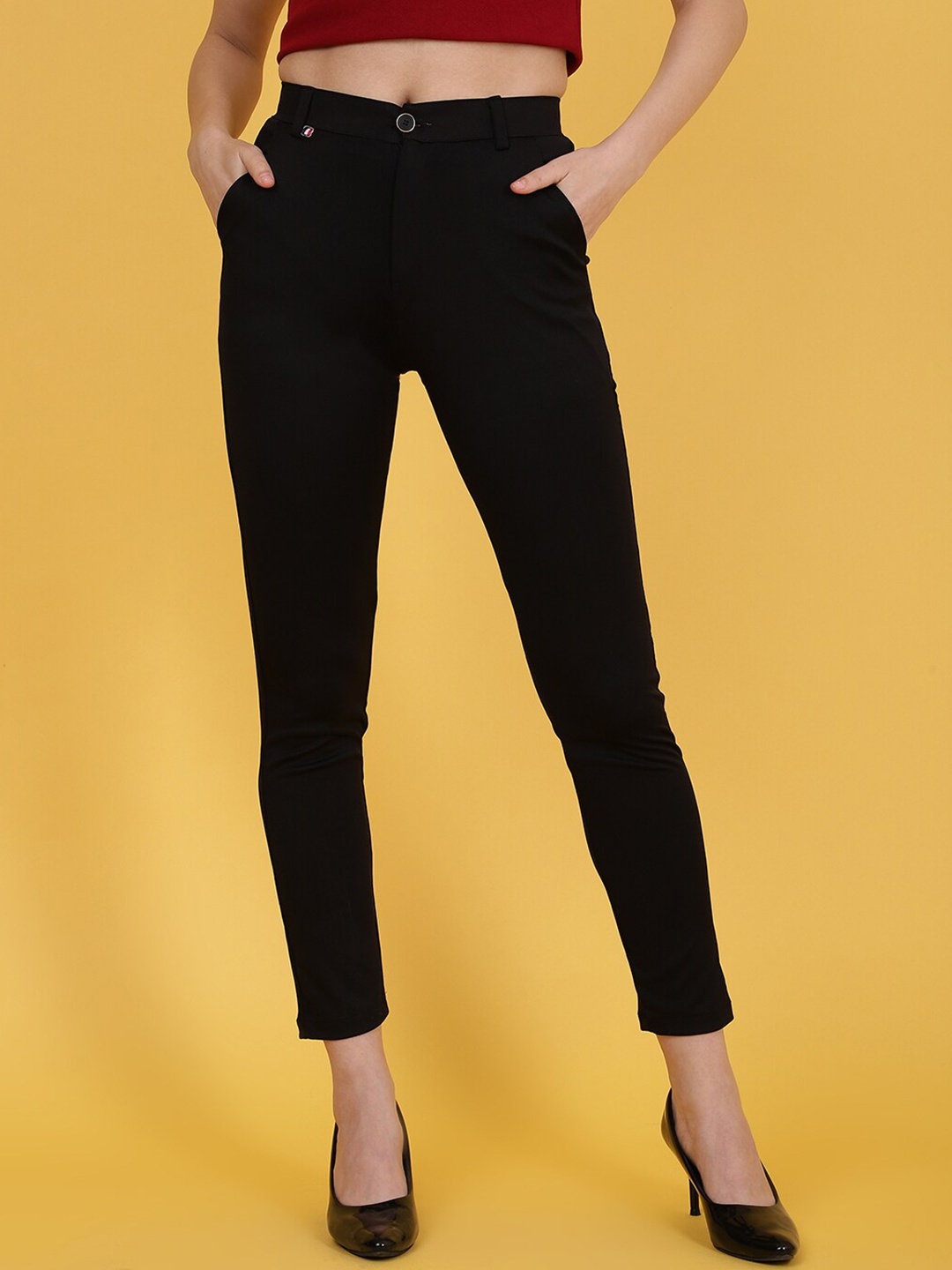 

Wool Trees Women Mid-Rise Skinny Fit Regular Trouser, Black