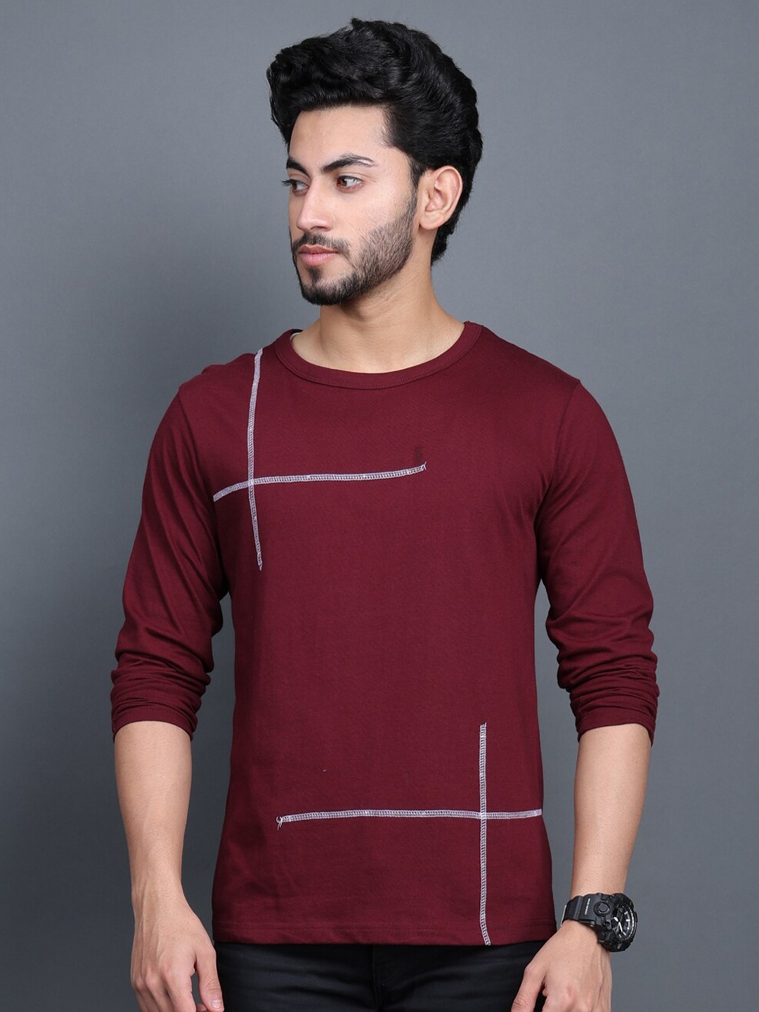 

Eyebogler Geometric Printed Long Sleeves T-shirt, Maroon