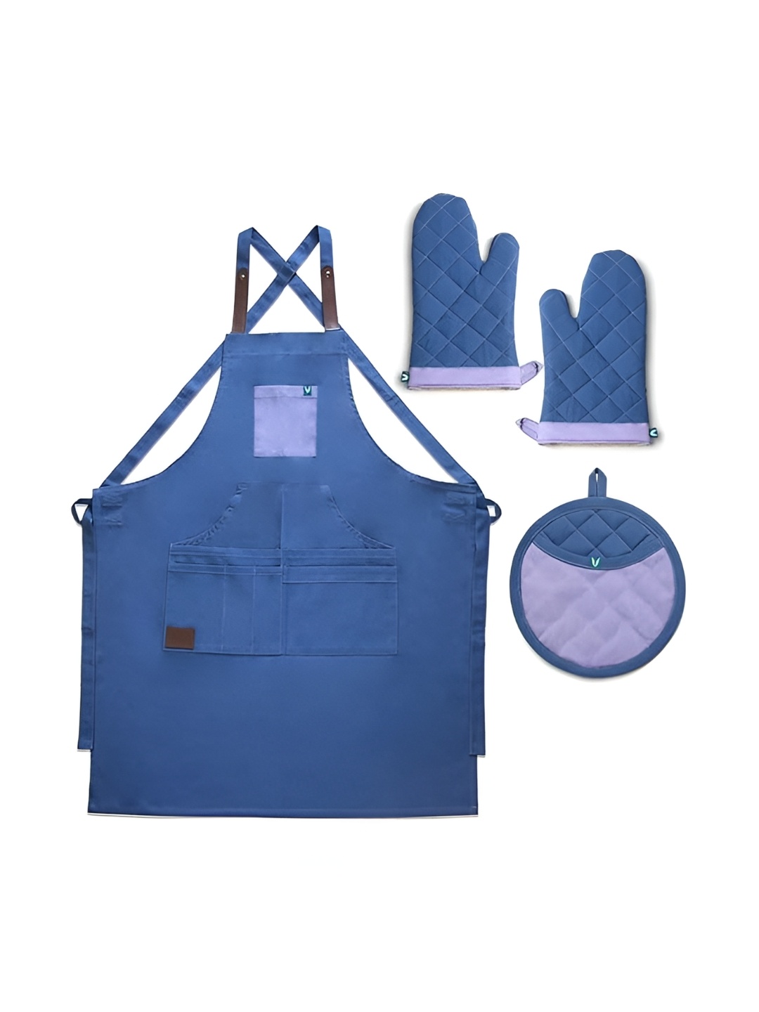 

Vaya Blue 3 Pieces Pure Cotton Apron With Oven Mitts