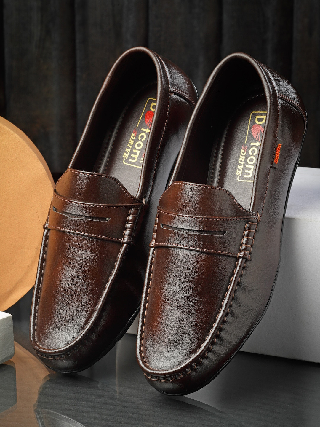 

Action Men Drive 501 Lightweight Square Toe Penny Loafers, Brown
