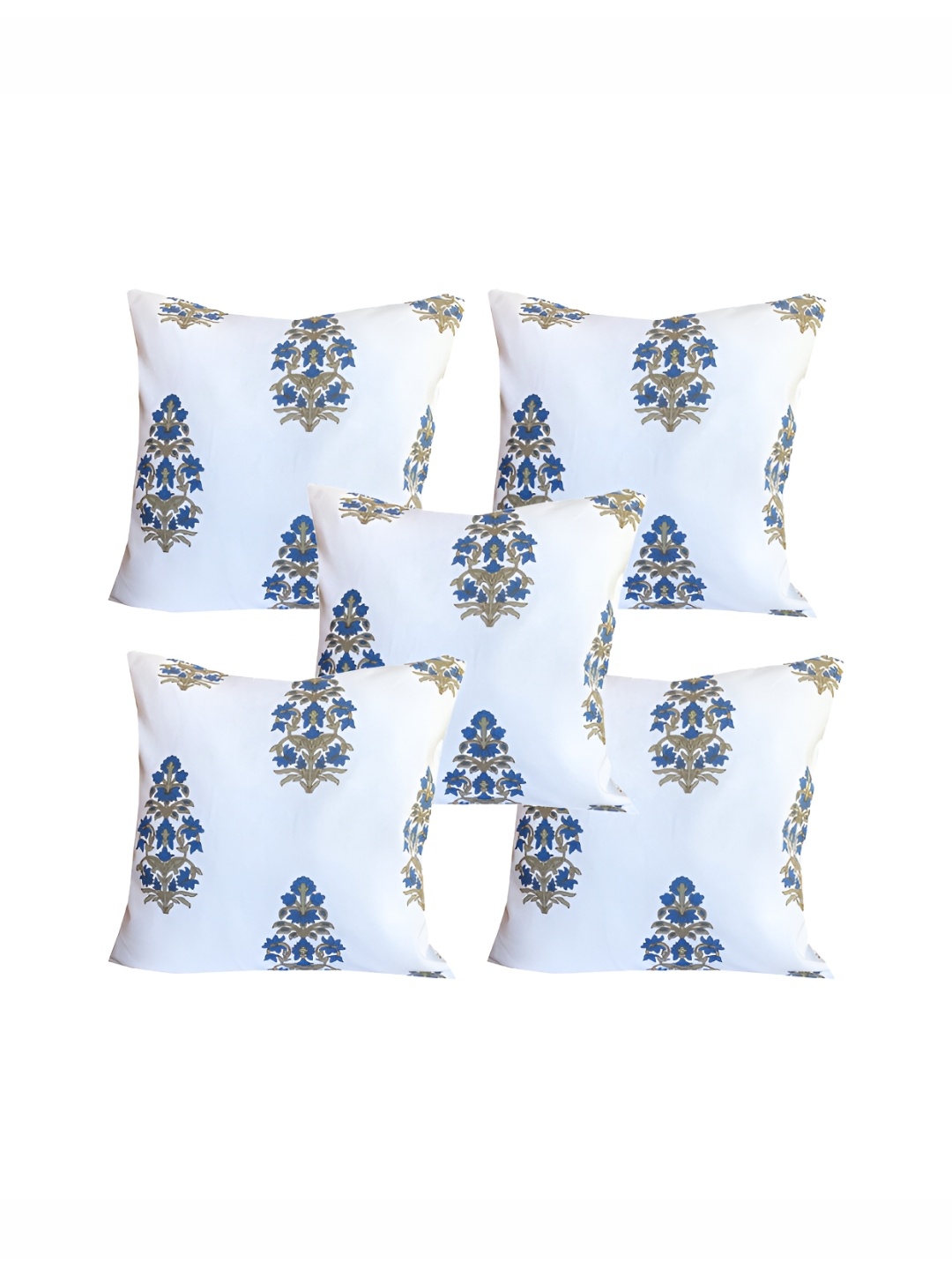 

Pink Parrot White & Blue 5 Pieces Floral Printed Square Cushion Covers