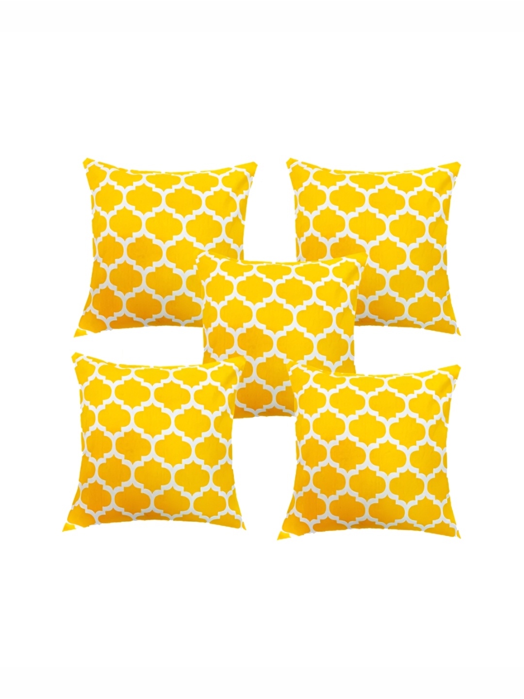 

Pink Parrot Yellow & White 5 Pieces Geometric Square Cushion Covers