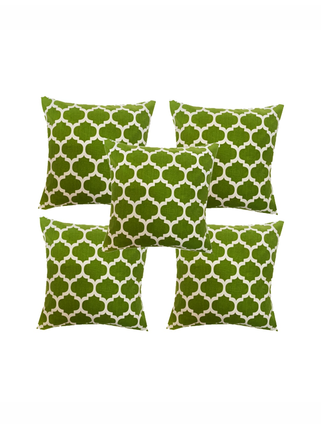 

Pink Parrot Green & White 5 Pieces Geometric Square Cushion Covers