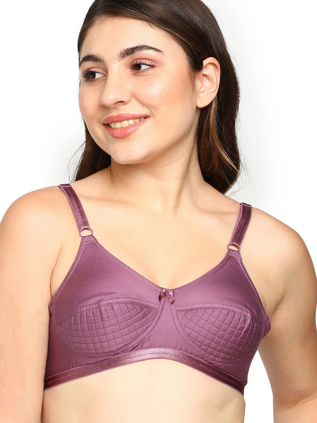 

BLOSSOM Checked Full Coverage Padded Pure Cotton T-shirt Bra With Anti Bacterial, Mauve