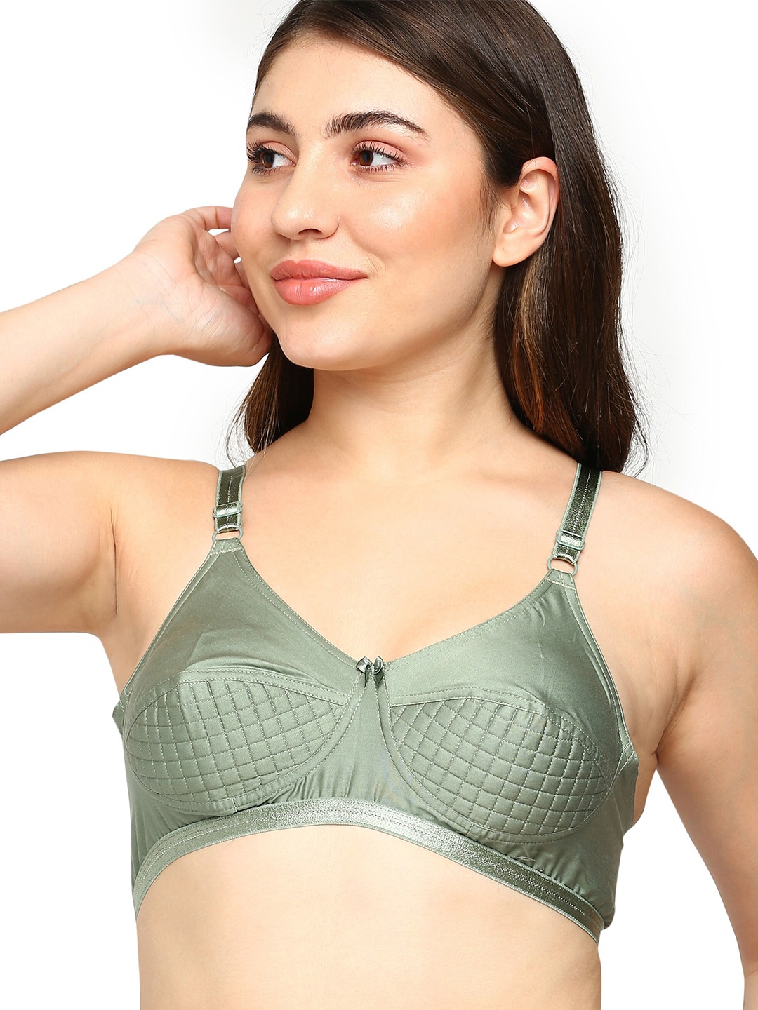 

BLOSSOM Checked Full Coverage Padded Pure Cotton T-shirt Bra With All Day Comfort, Green