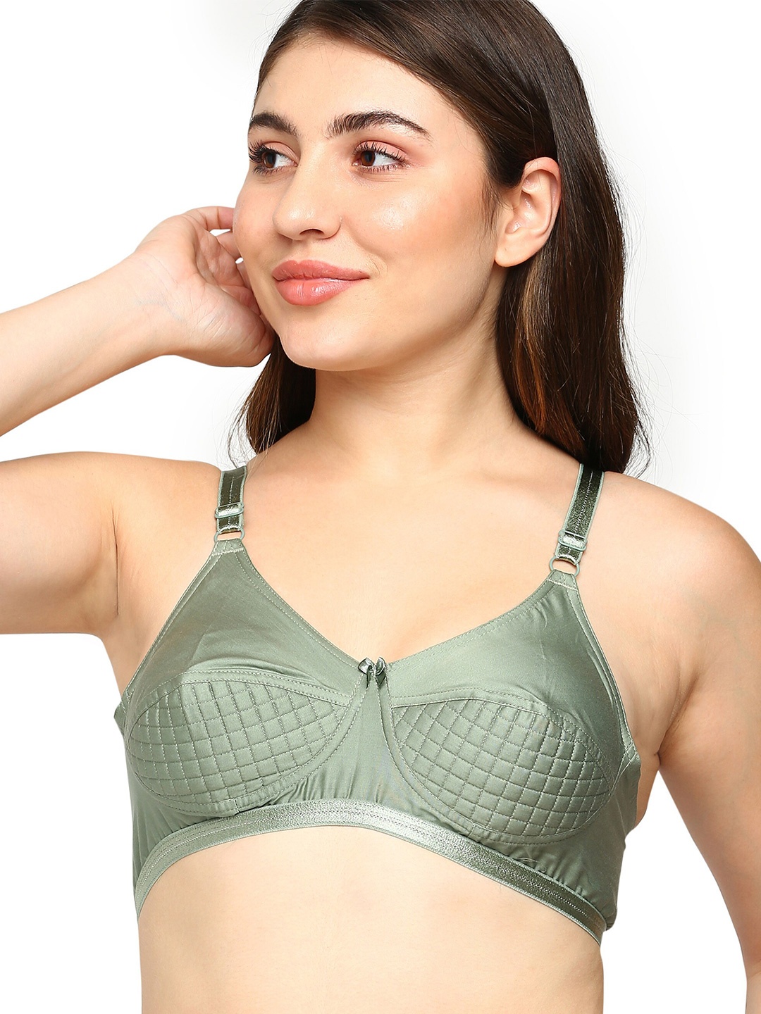 

BLOSSOM Geometric Pure Cotton Everyday Bra - Full Coverage Lightly Padded, Green