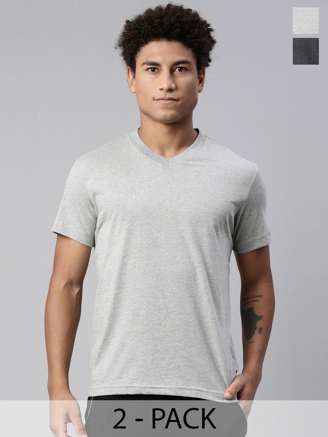 

Levis Pack Of 2 Round Neck Short Sleeves Cotton T-Shirts, Grey melange