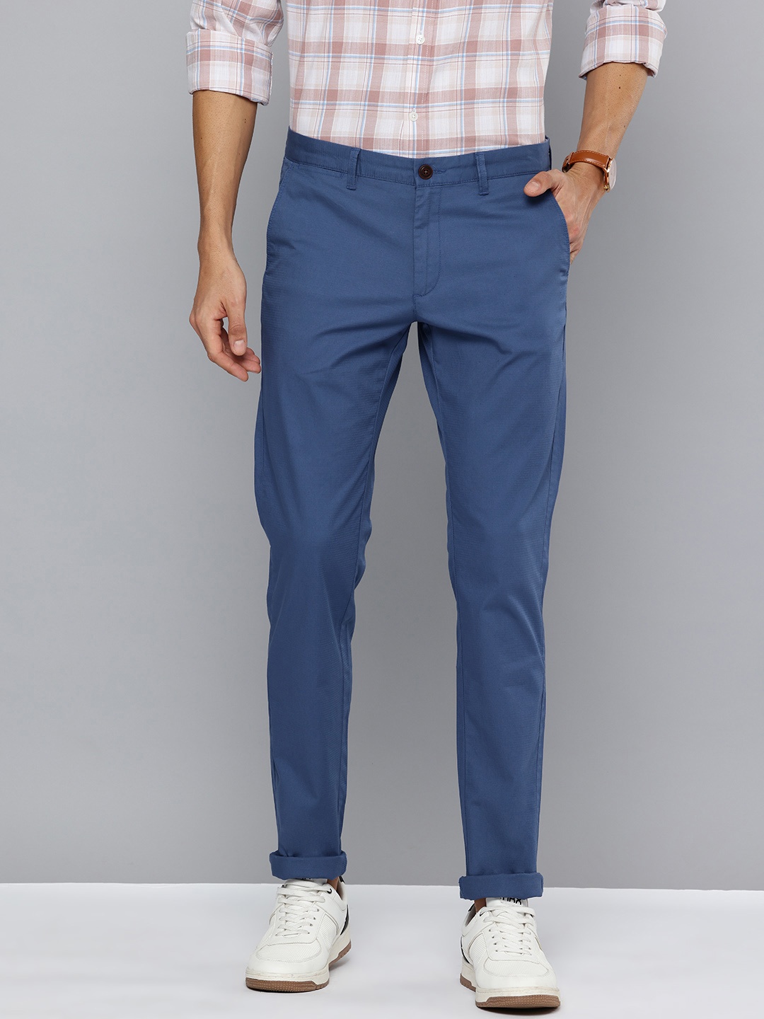 

Indian Terrain Men Brooklyn Slim Fit Chinos Trousers, Blue