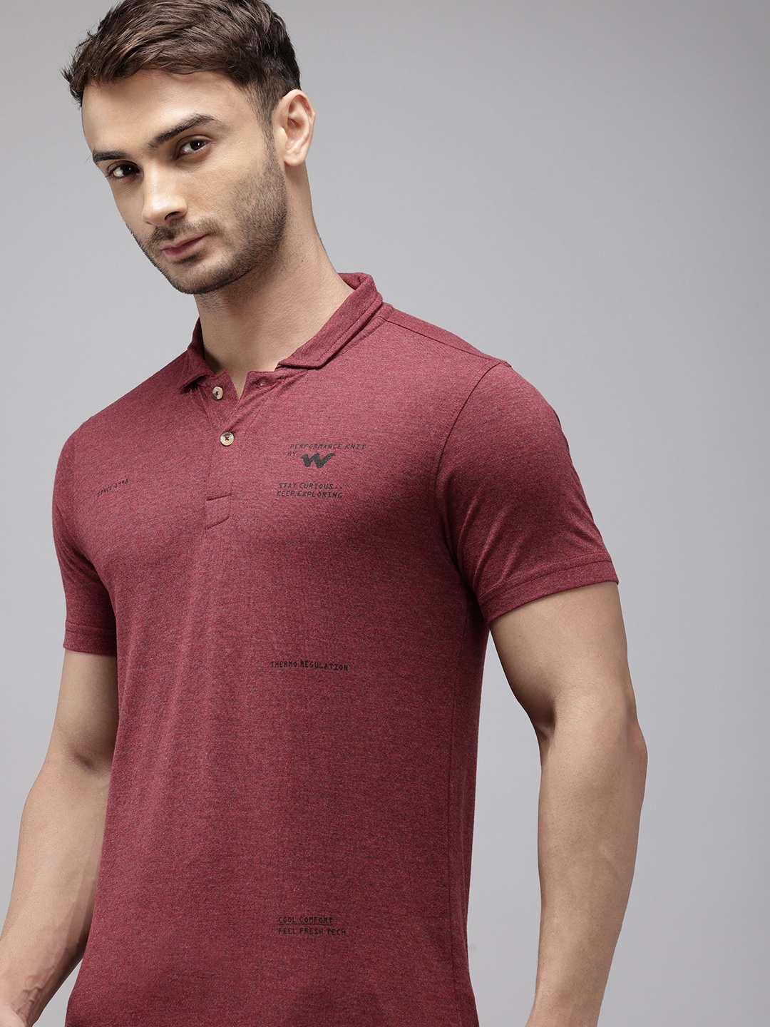 

Wildcraft Typography Printed Polo Collar Sports T-shirt, Maroon