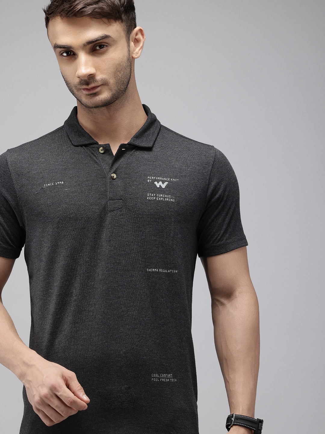 

Wildcraft Typography Printed Polo Collar Sports T-shirt, Charcoal