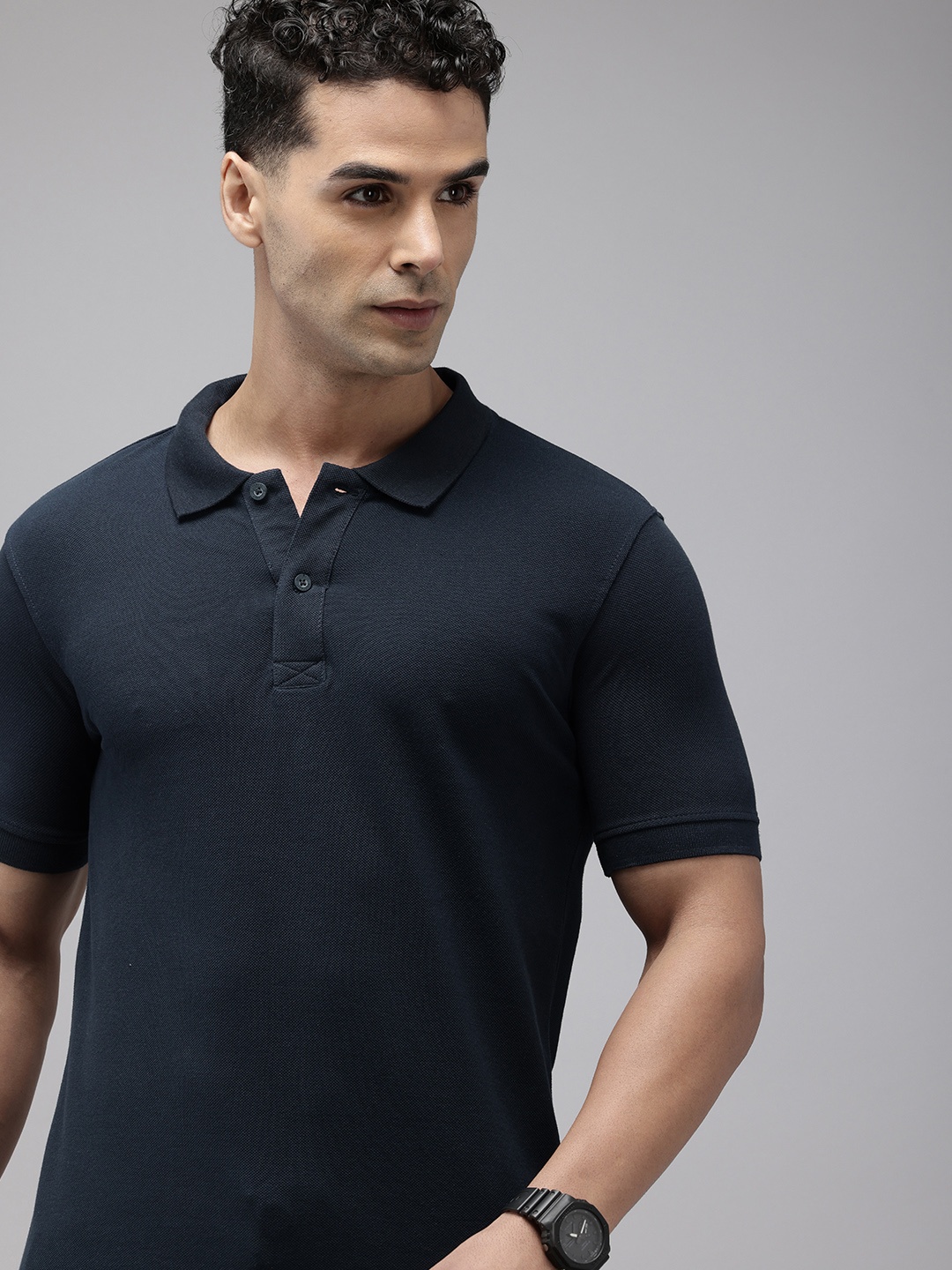 

Wildcraft Polo Collar Pure Cotton Anti Odour T-shirt, Navy blue
