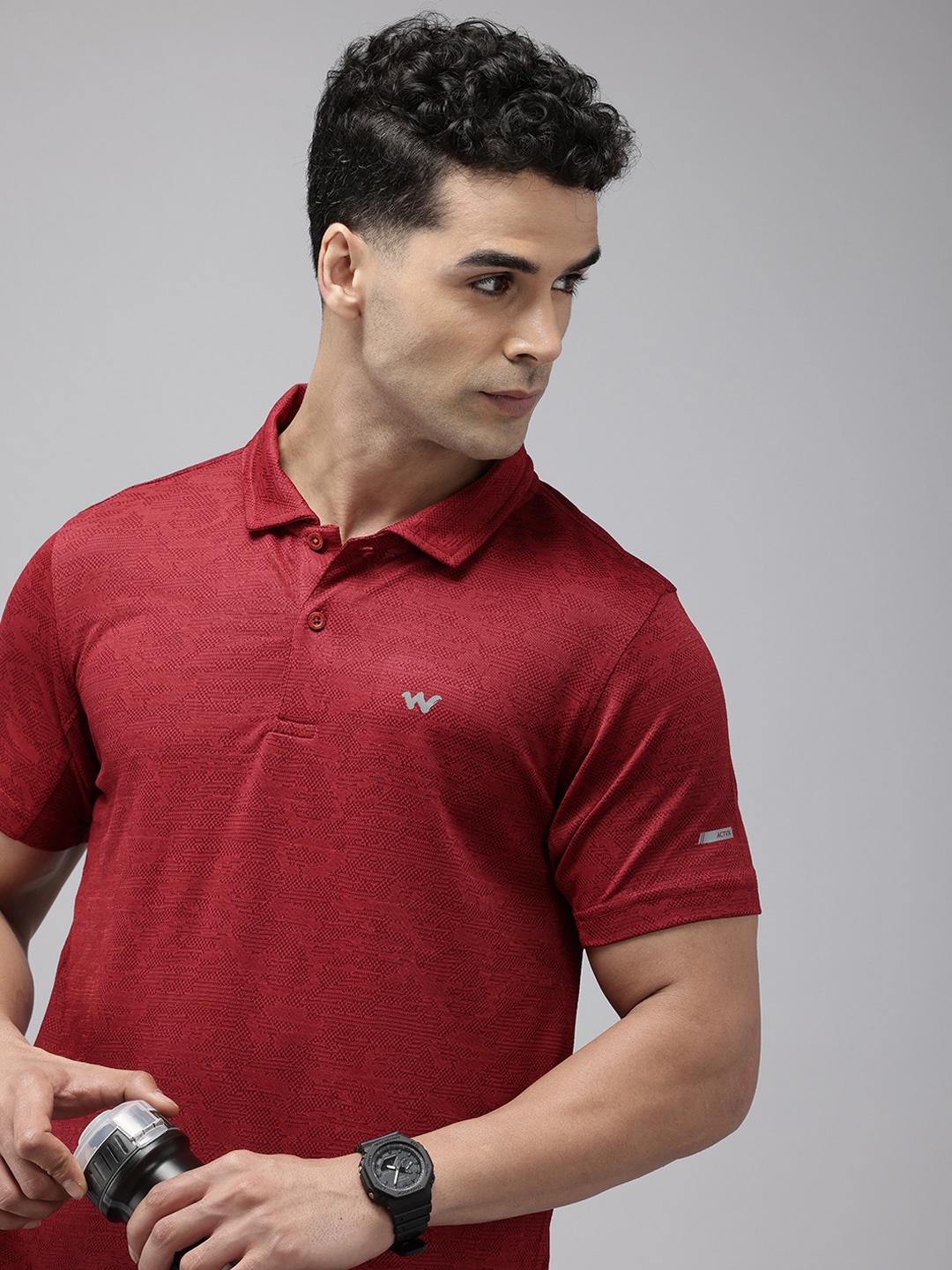 

Wildcraft Self Design Polo Collar Sports T-shirt, Maroon