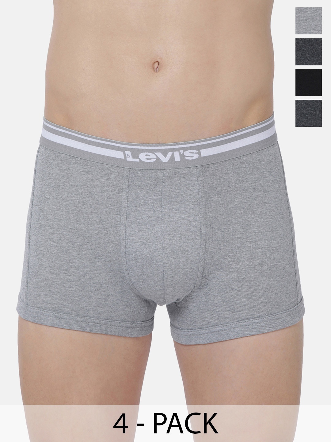 

Levis Pack Of 4 Mid-Rise Cotton Trunks 9261237-1-9261327, Grey melange