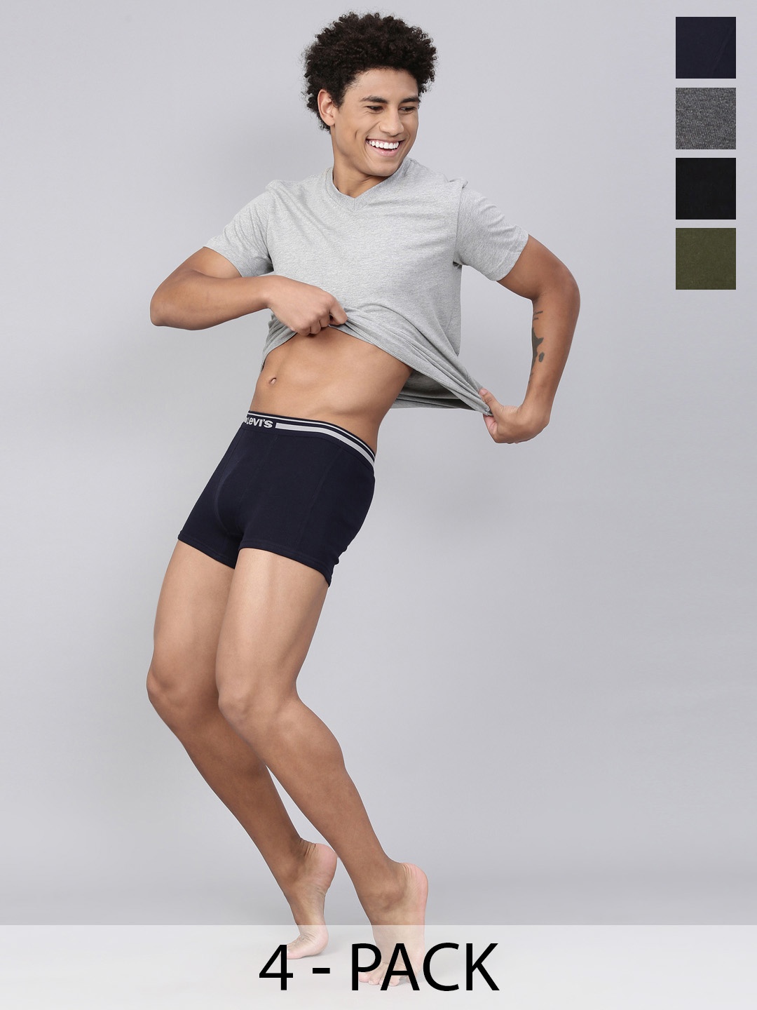 

Levis Pack Of 4 Mid-Rise Cotton Trunks 22991004-1-9261319, Grey melange