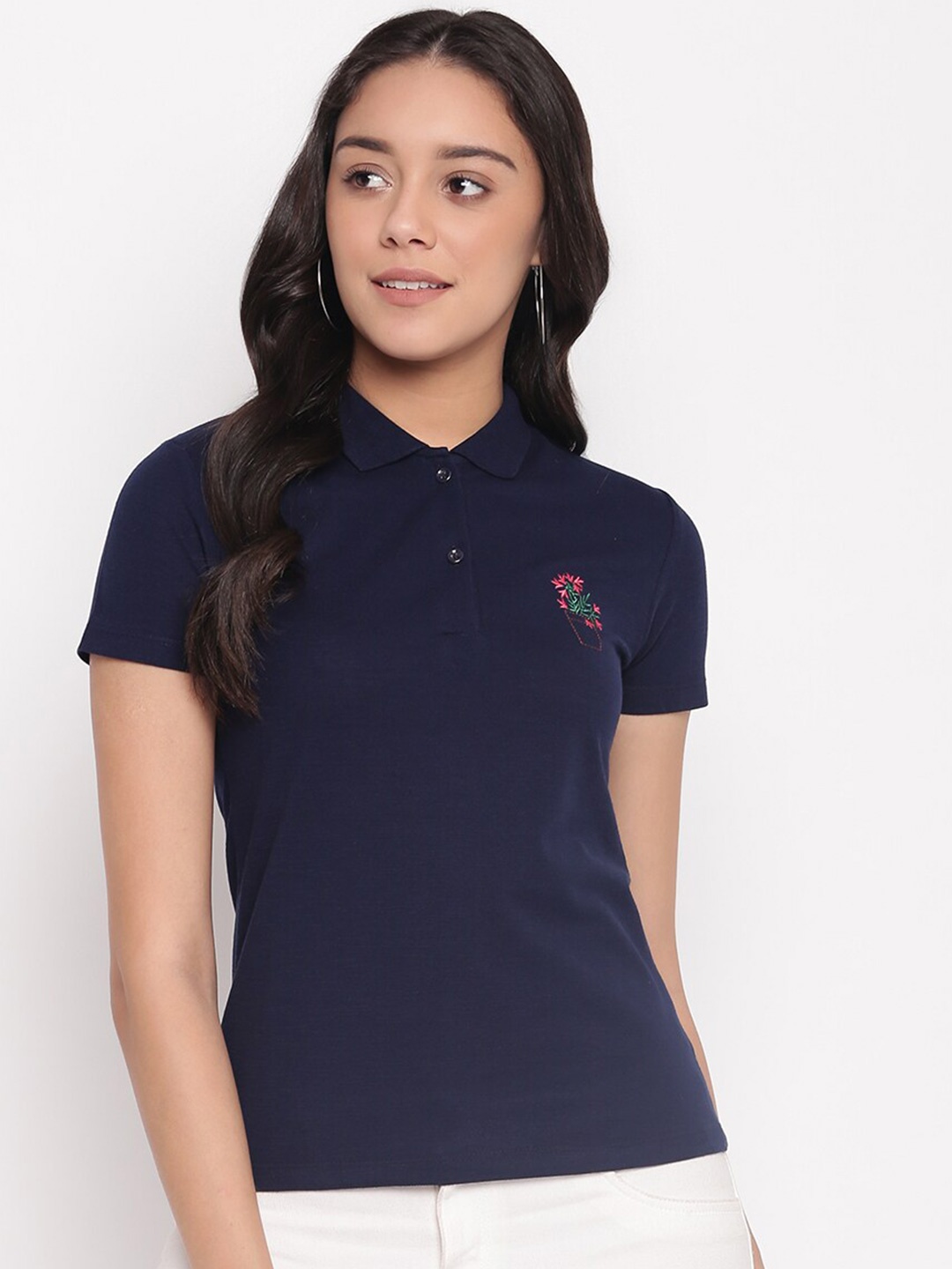 

Miss Grace Polo Collar Short Sleeves Cotton T-shirt, Navy blue