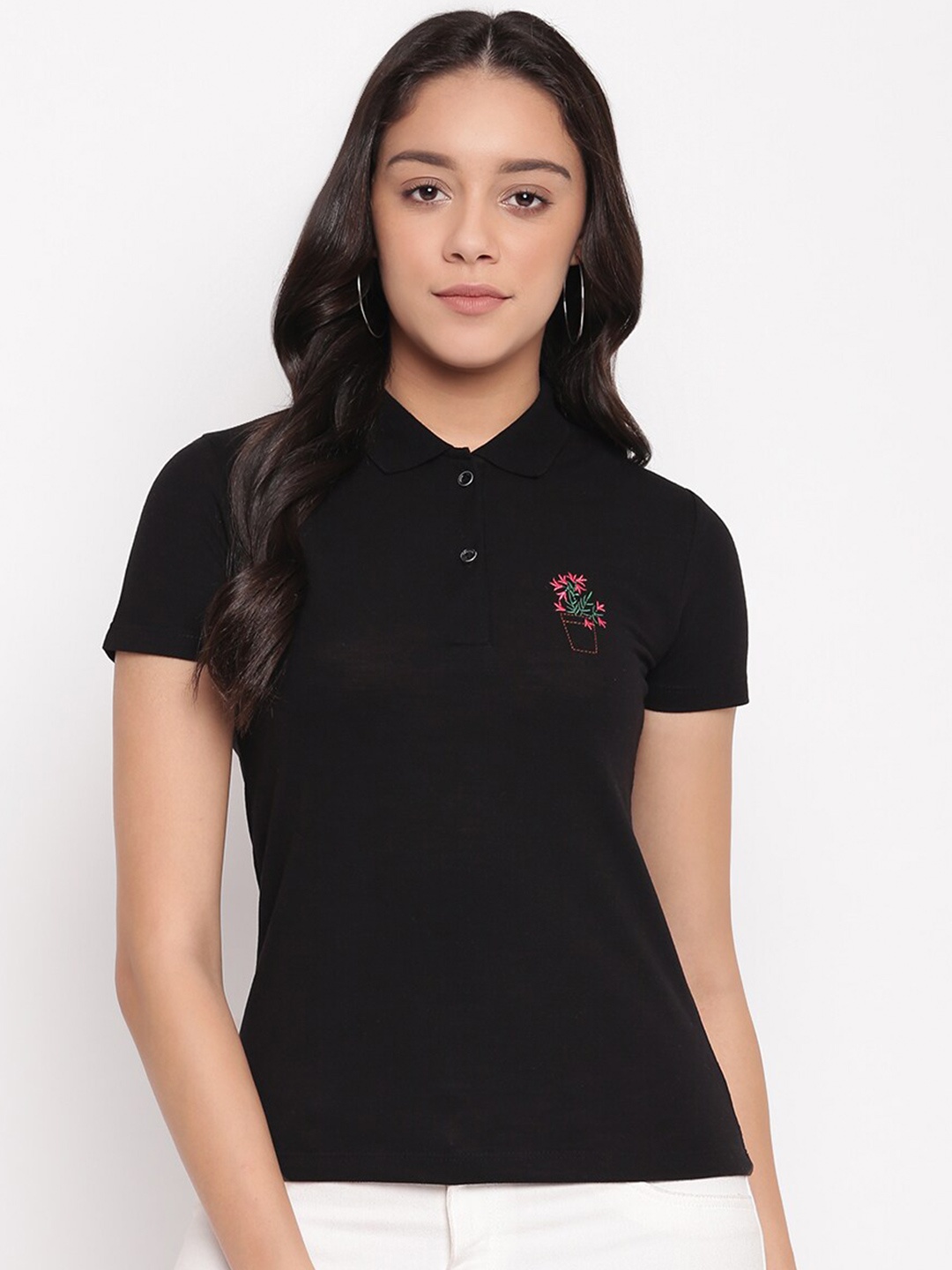 

Miss Grace Polo Collar Short Sleeves Cotton T-shirt, Black