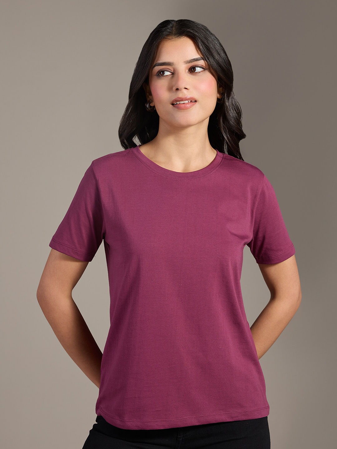 

20Dresses Purple Round Neck Short Sleeves Cotton Tshirt