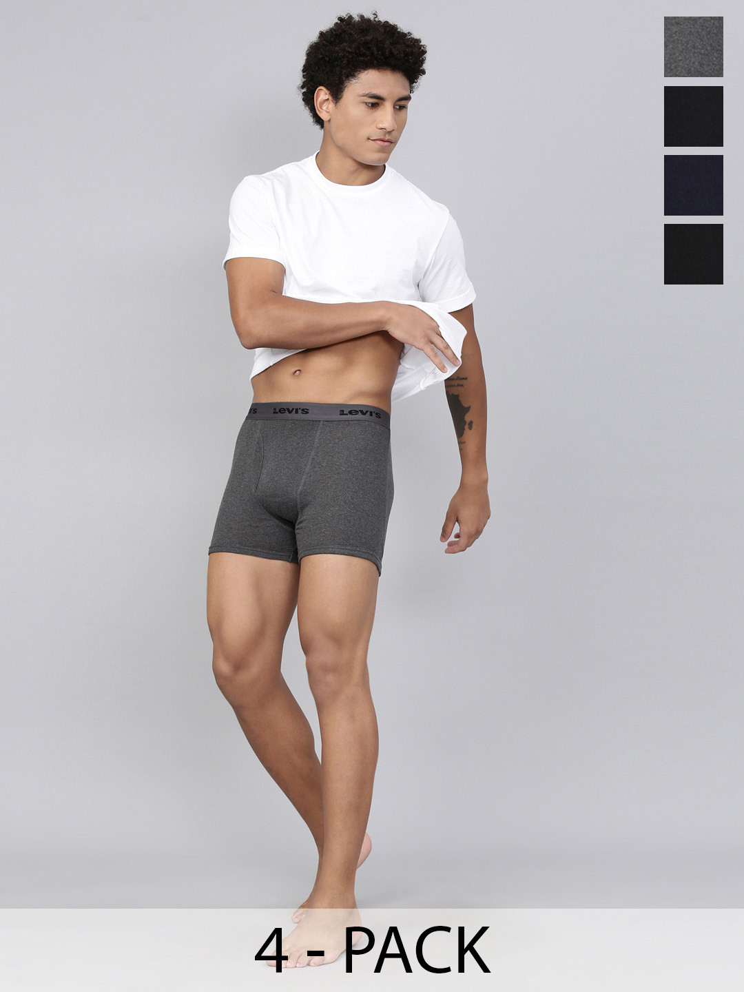 

Levis Pack Of 4 Mid-Rise Cotton Trunks 12032634-1-12032658, Charcoal