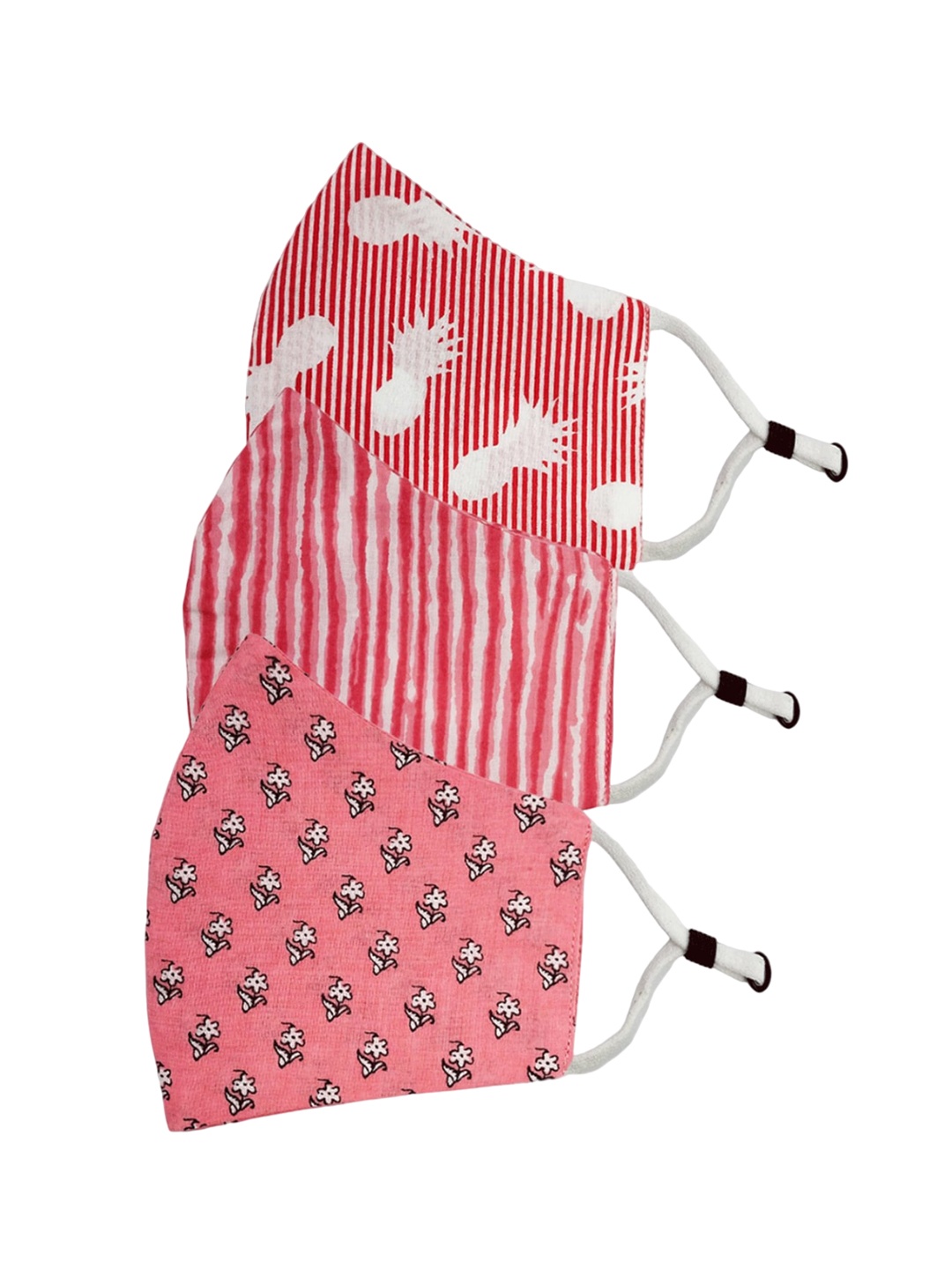 

LastInch Pack Of 3 Floral Printed 3-Ply Washable Organic Cotton Outdoor Masks, Pink