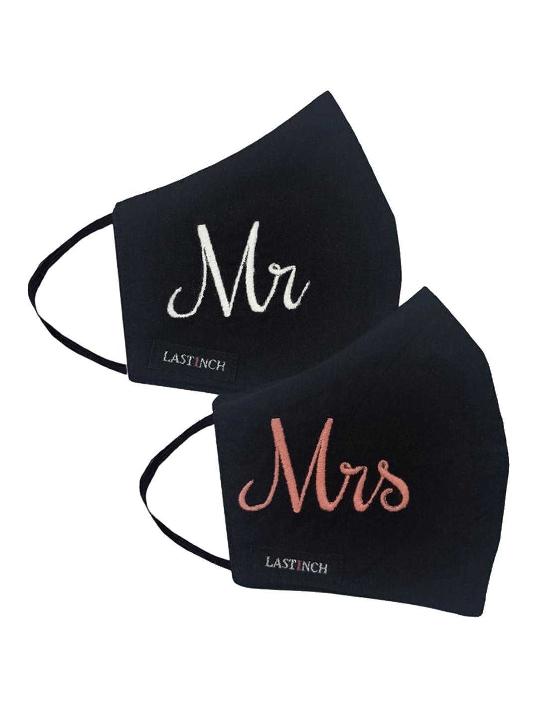 

LastInch Pack Of 2 Couple Embroidered 2-Ply Washable Organic Cotton Outdoor Masks, Black