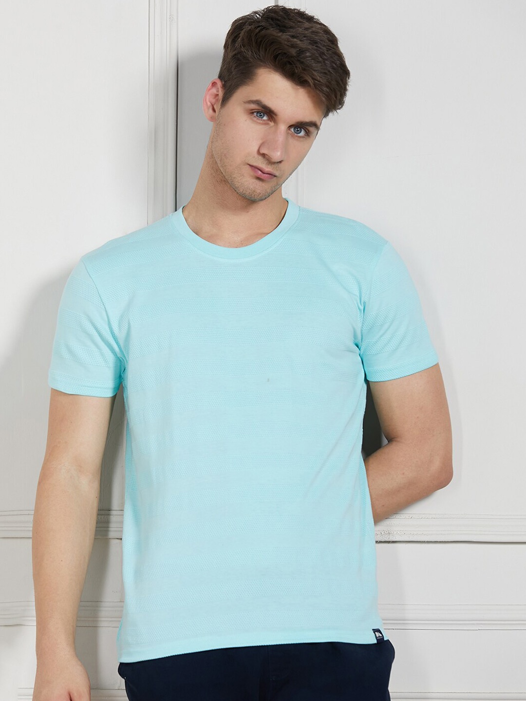 

Dennis Lingo Round Neck Short Sleeves Textured Cotton T-shirt, Blue