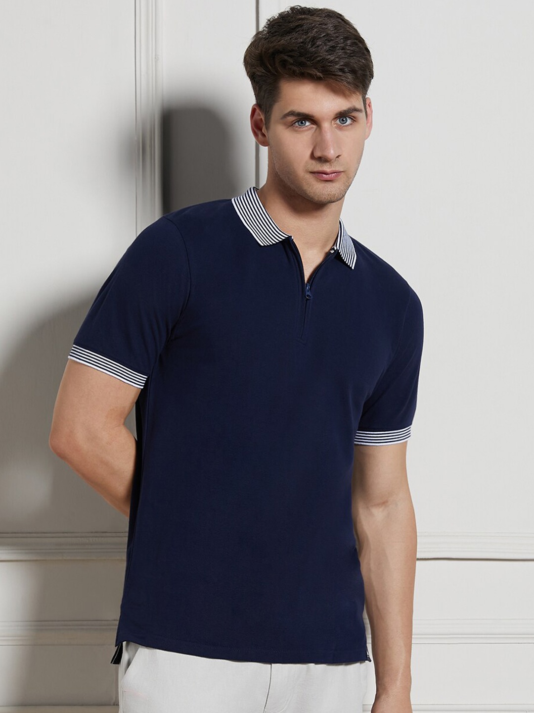 

Dennis Lingo Polo Collar Short Sleeves Cotton T-shirt, Navy blue
