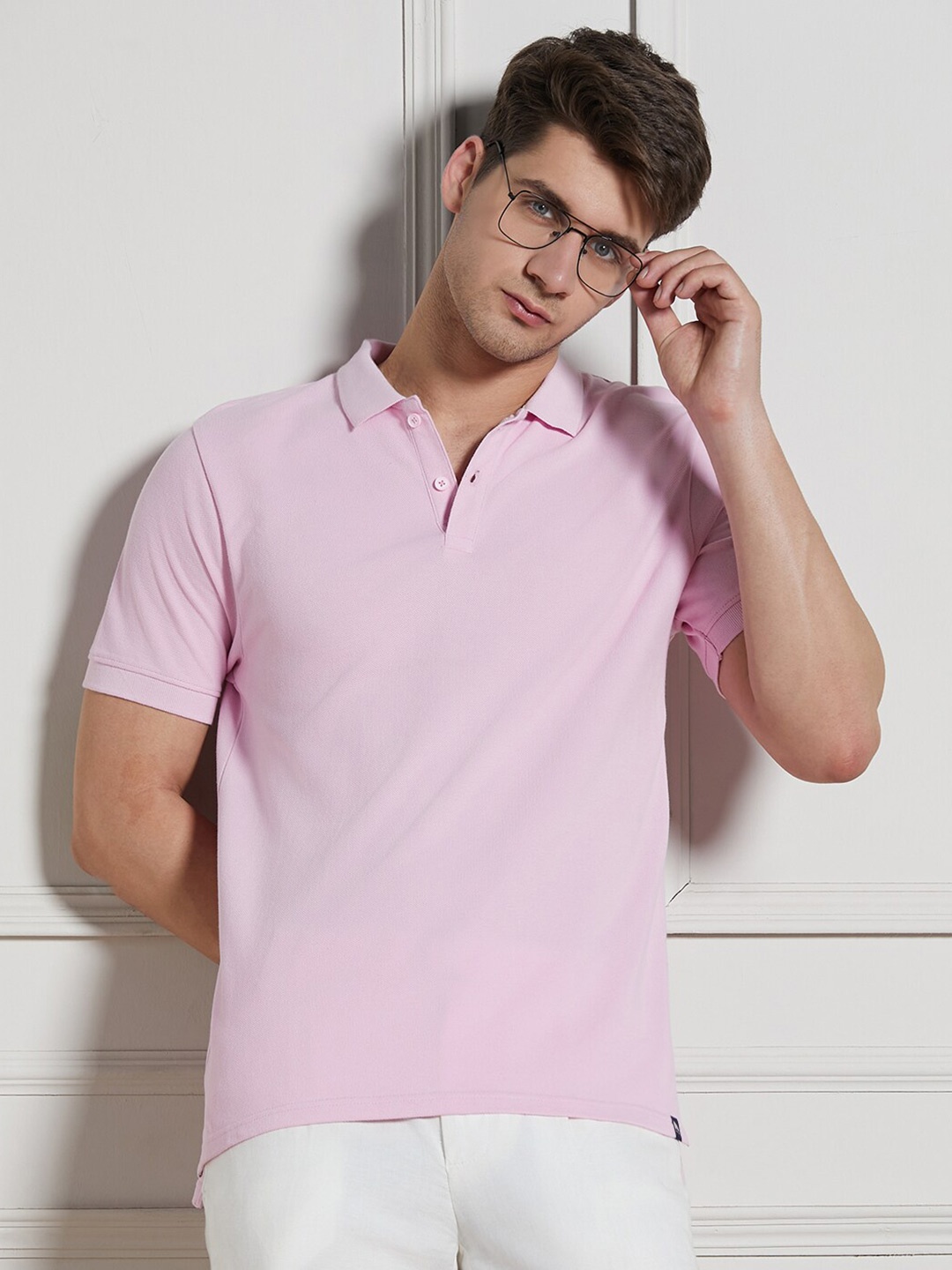 

Dennis Lingo Polo Collar Short Sleeves Cotton T-shirt, Pink