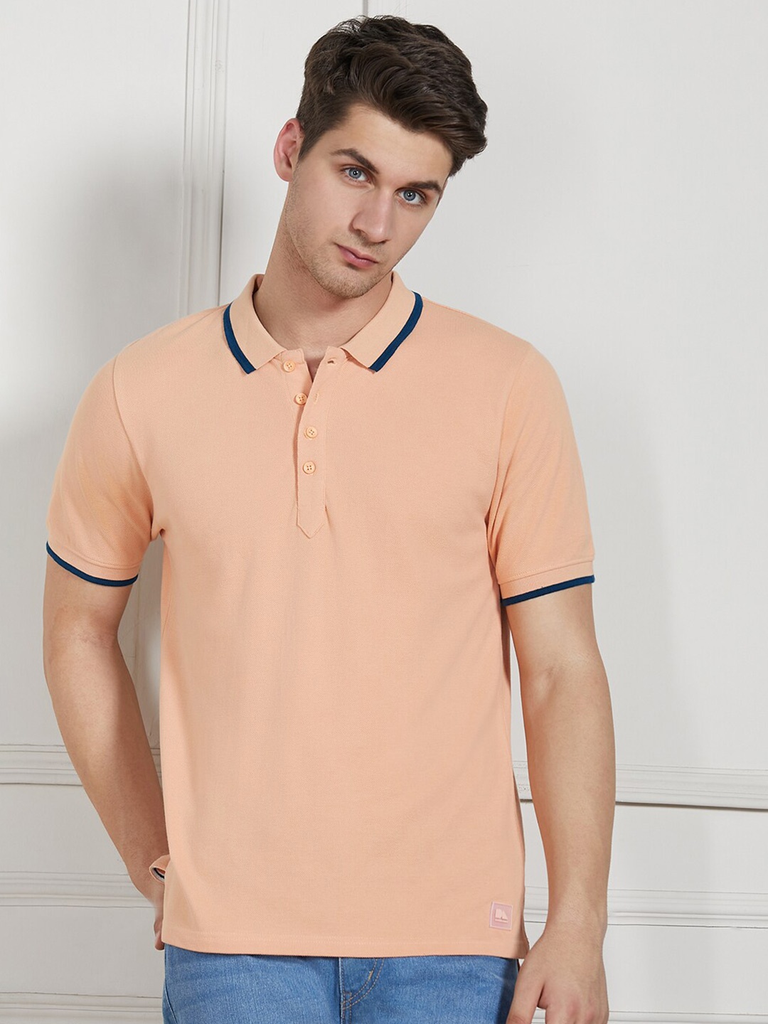 

Dennis Lingo Polo Collar Regular Fit Cotton T-shirt, Peach
