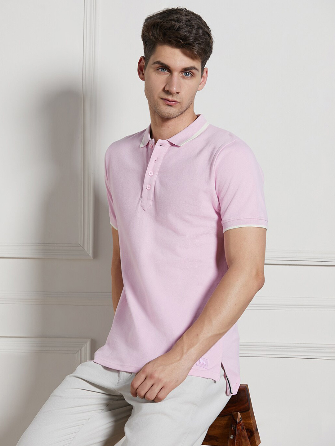 

Dennis Lingo Polo Collar Short Sleeves Cotton T-shirt, Pink