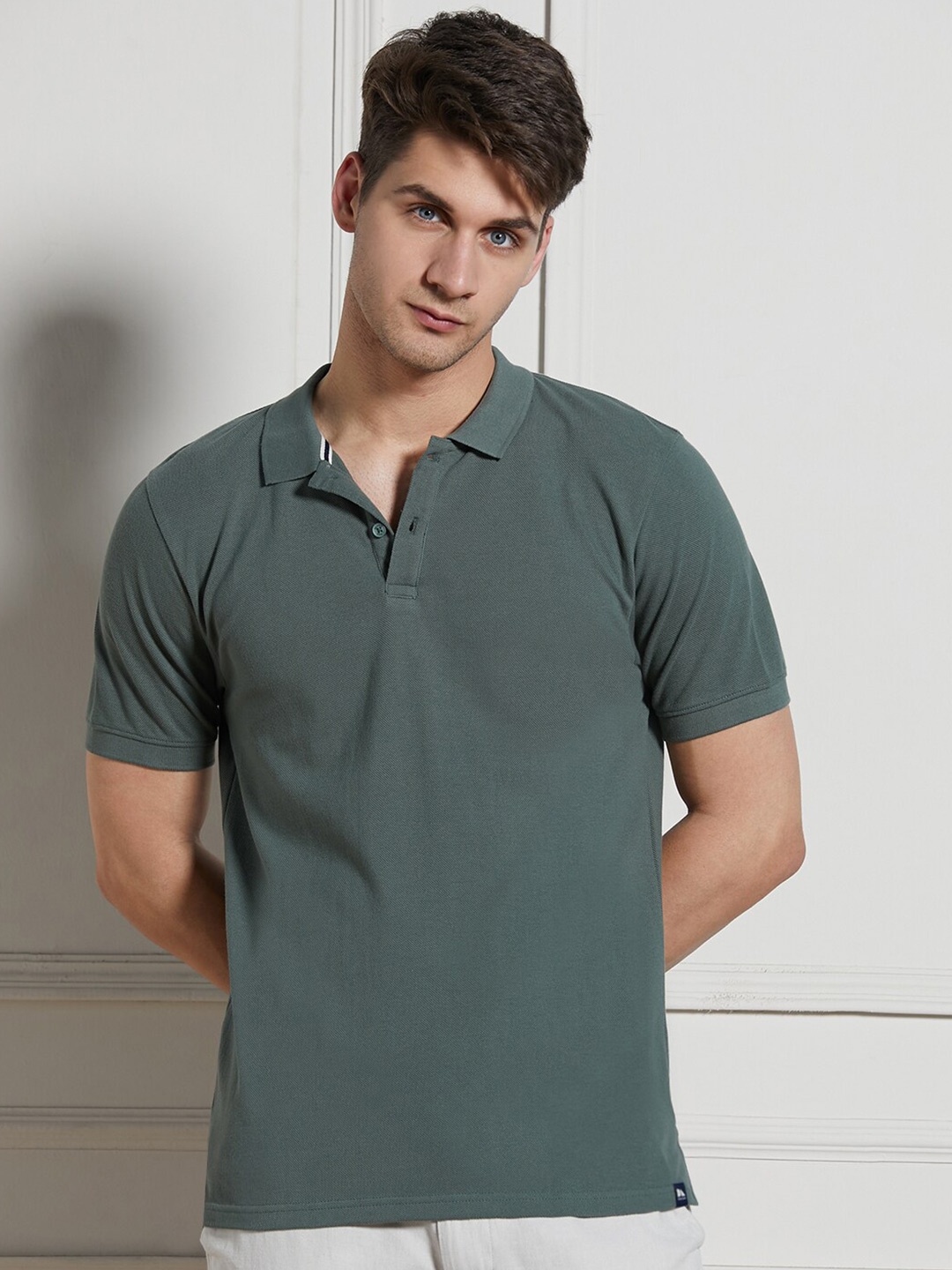 

Dennis Lingo Polo Collar Short Sleeves Cotton T-shirt, Green