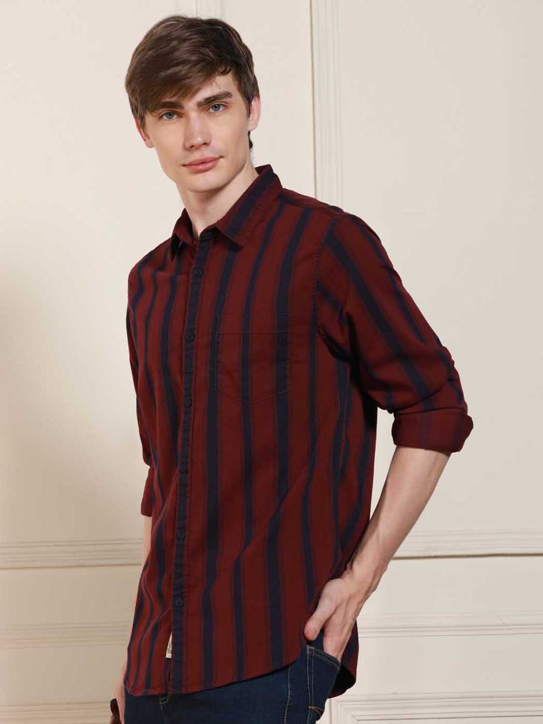 

Dennis Lingo Striped Spread Collar Opaque Cotton Casual Shirt, Multi