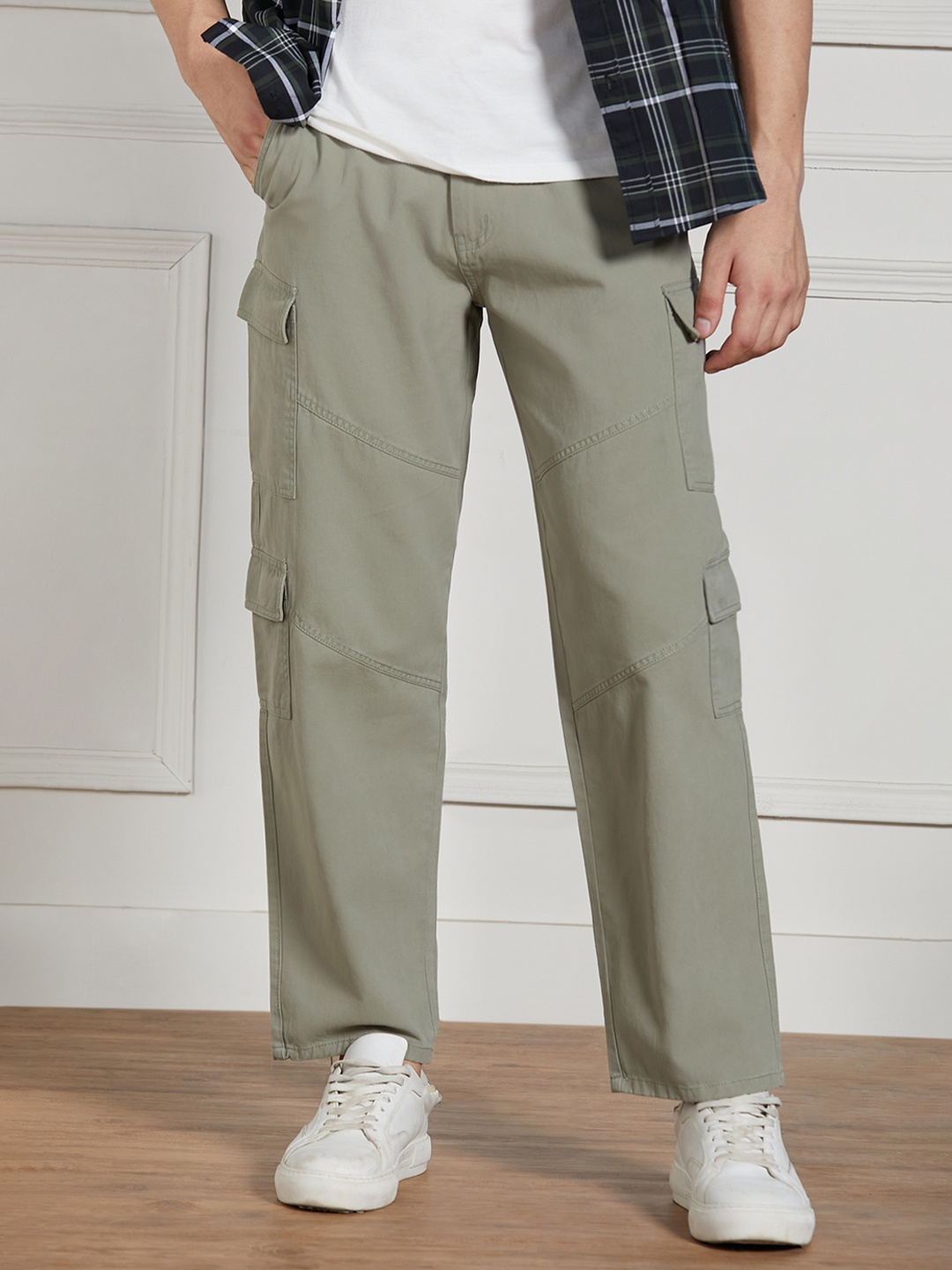 

Dennis Lingo Men Loose Fit Stretchable Cargo Trousers, Green