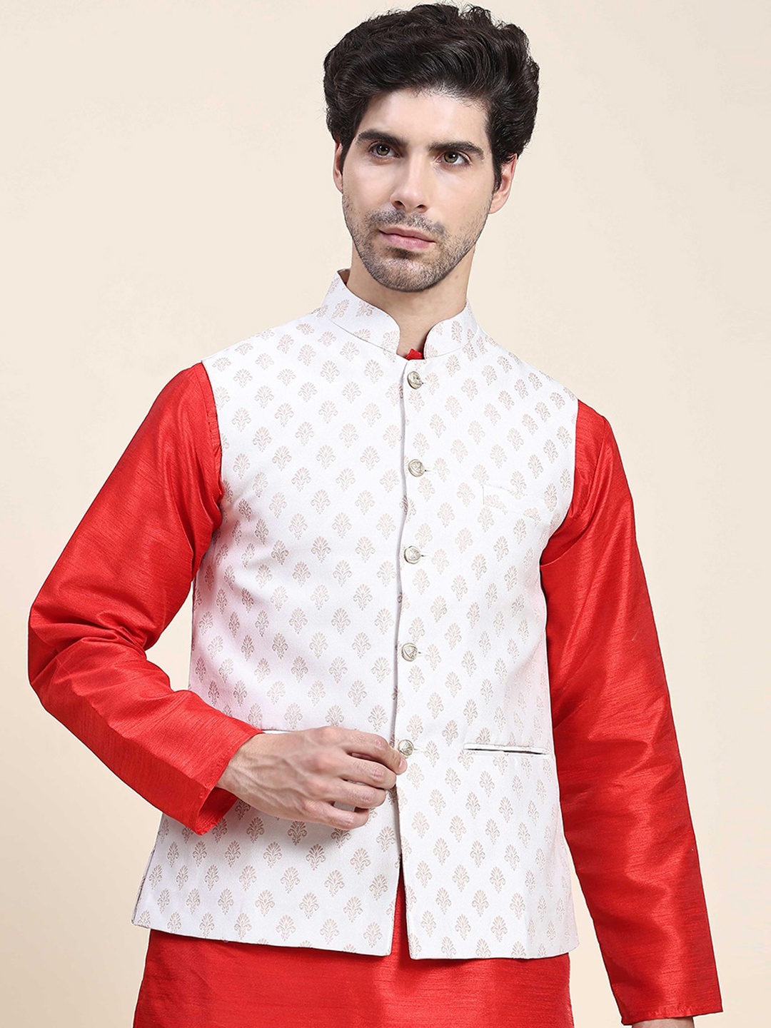 

Aanys Culture Ethnic Motifs Digital Printed Nehru Jacket, White