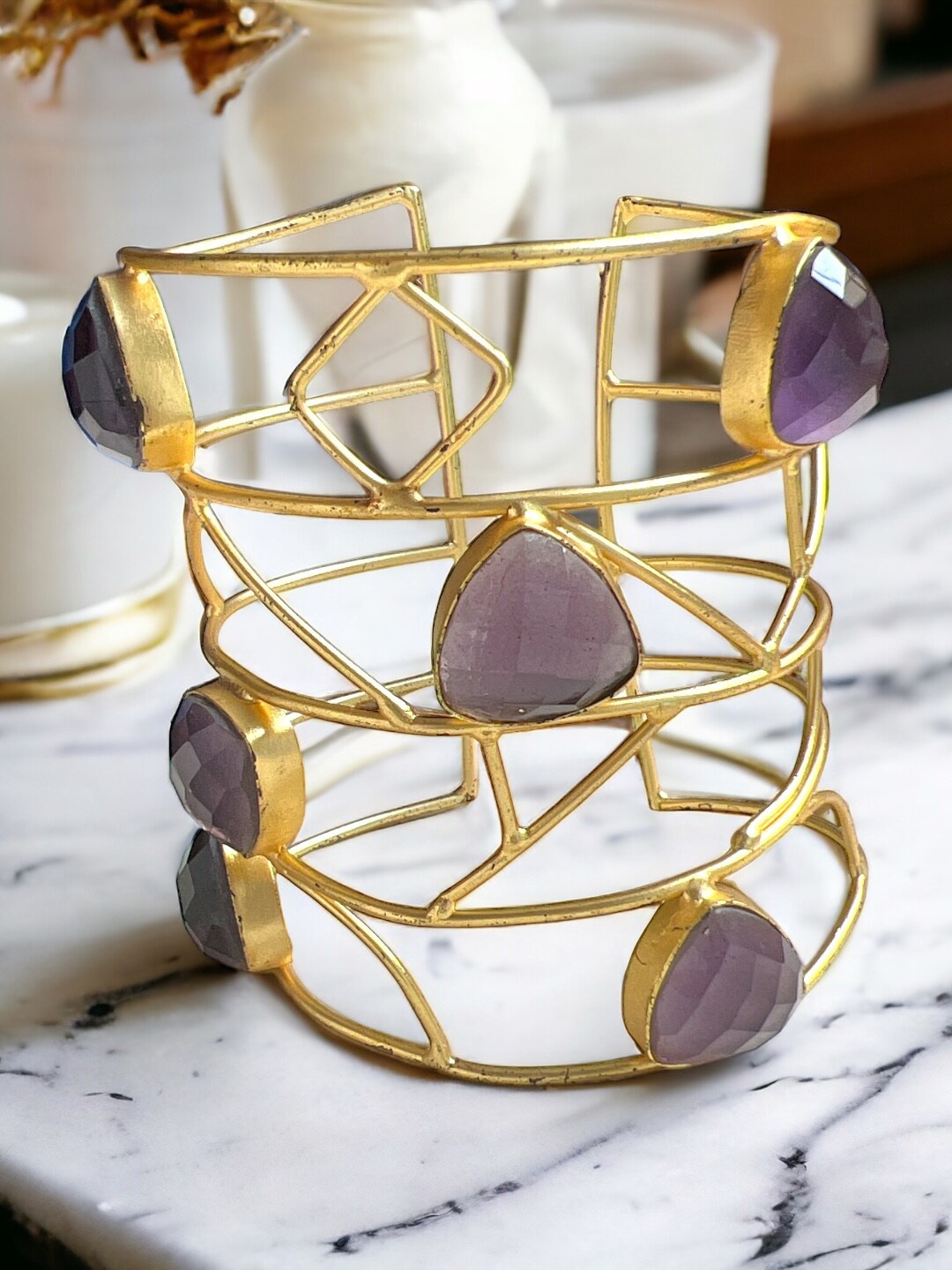 

XAGO Gold-Plated Stone Studded Cuff Bracelet