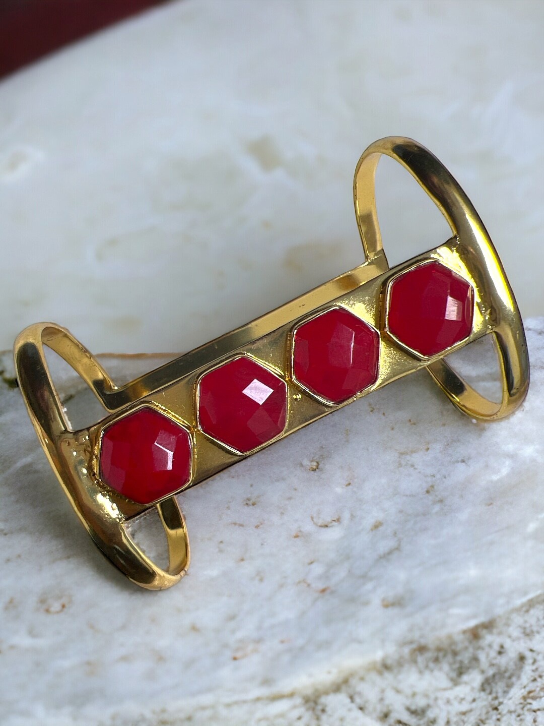 

XAGO Gold-Plated Stone Studded Cuff Bracelet