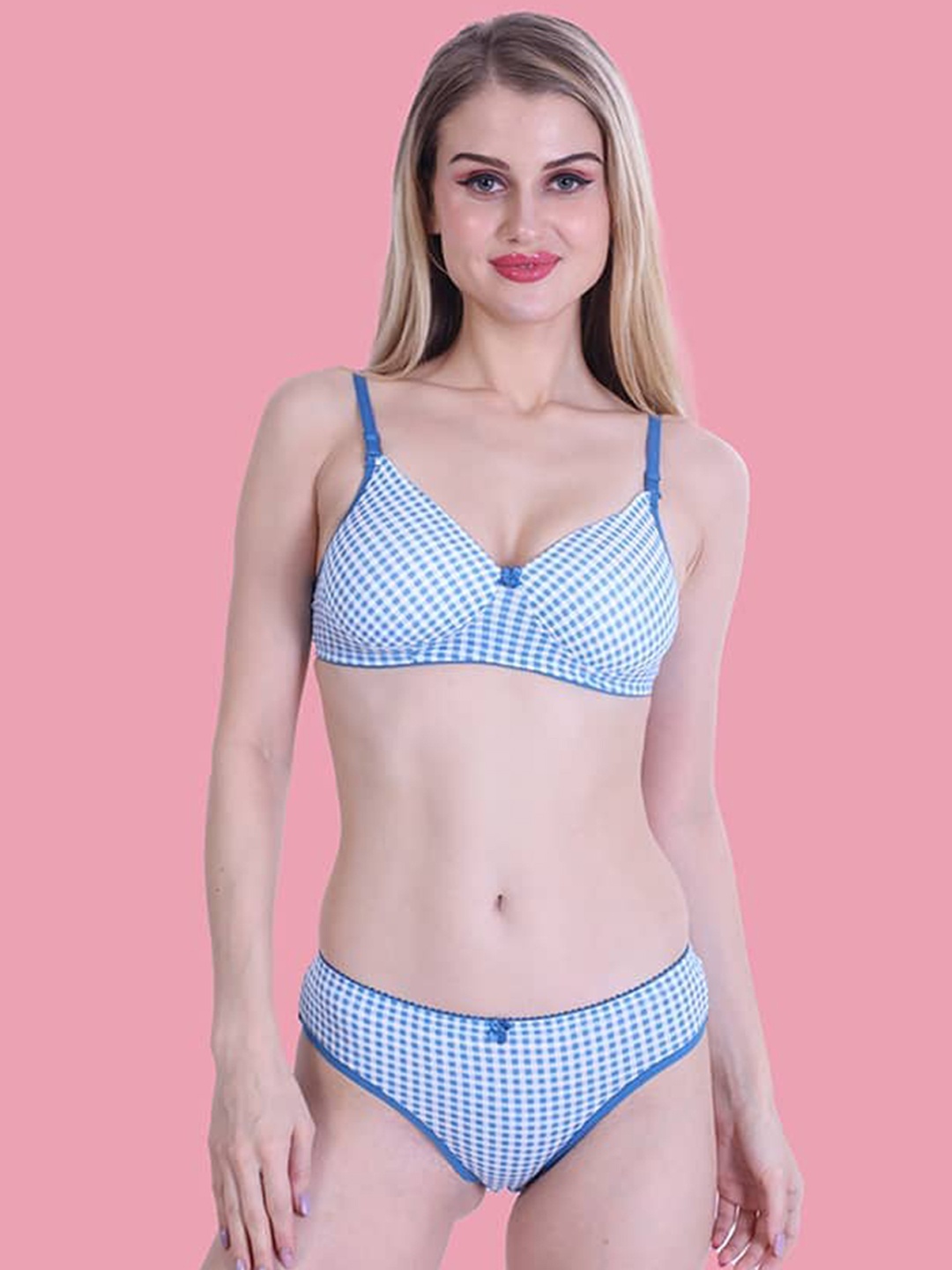 

BOLD & BAE Printed Lightly Padded Cotton Lingerie Set, Blue