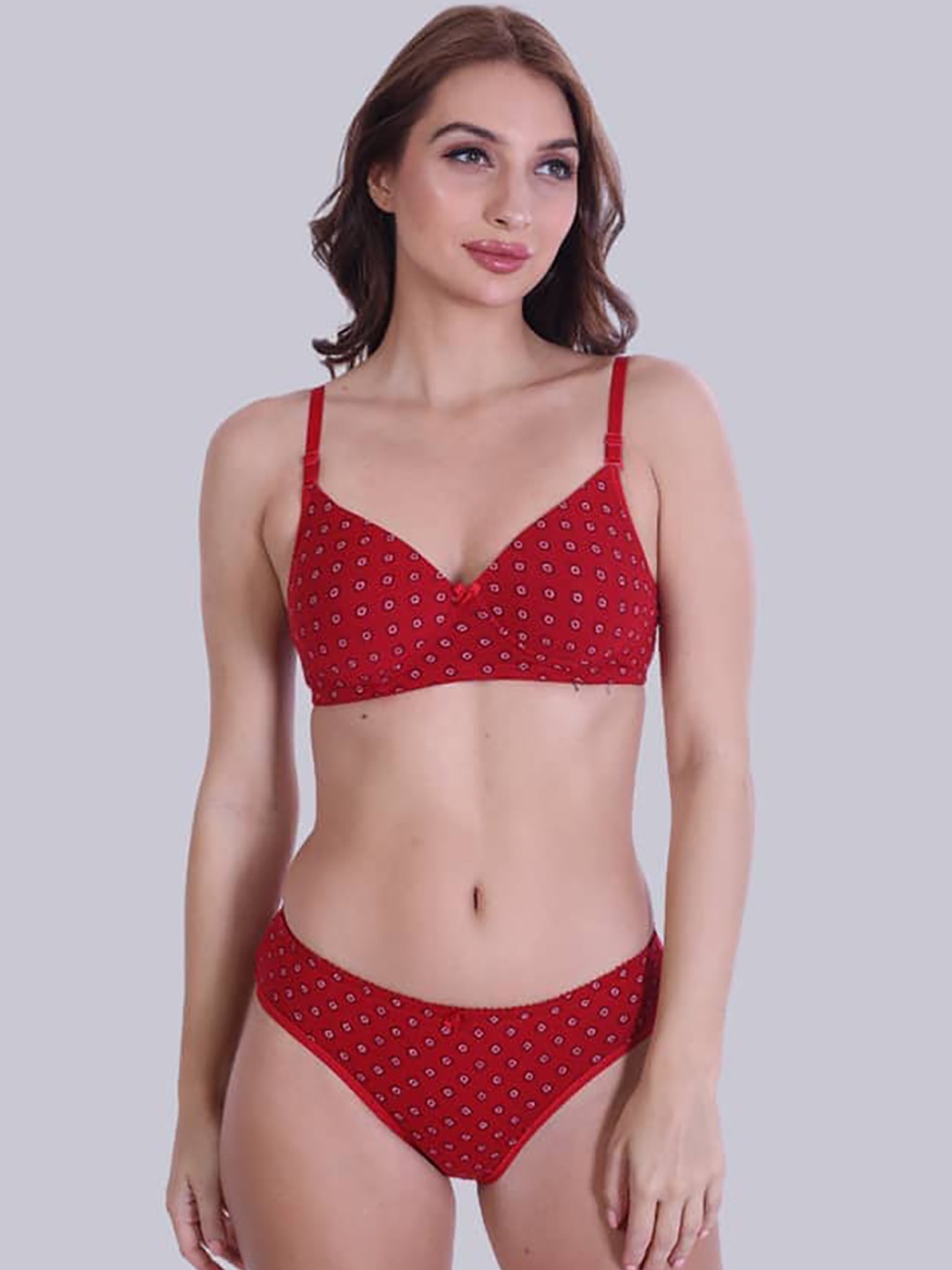 

BOLD & BAE Cotton Lightly Padded Lingerie Set, Red