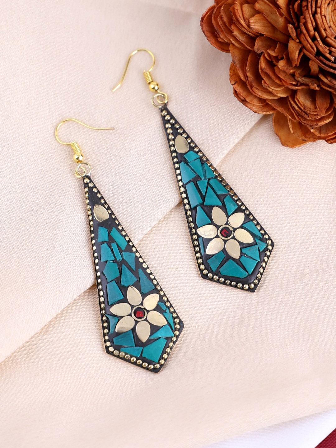 

PANASH Gold Plated Contemporary Stone Studded Drop Earrings
