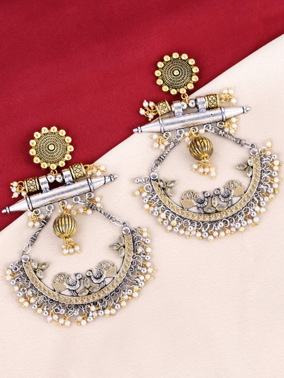 

PANASH Gold-Plated Beads Beaded Crescent Shaped Chandbalis