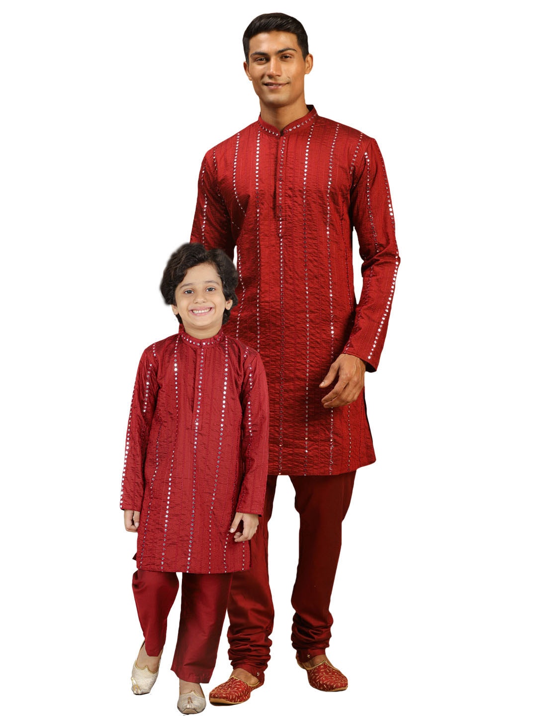 

VASTRAMAY Boys Embroidered Regular Mirror Work Kurta & Pyjamas, Maroon