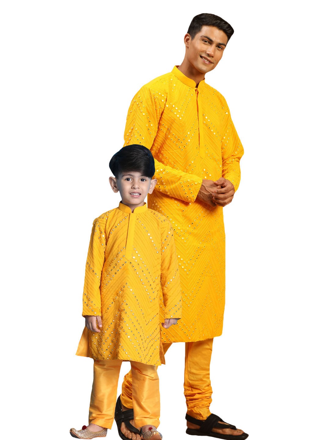 

VASTRAMAY Boys Embroidered Regular Mirror Work Kurta with Pyjamas, Yellow