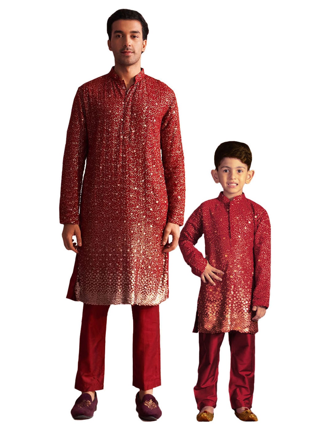 

VASTRAMAY Boys Embroidered Regular Sequinned Kurta & Pyjamas, Maroon