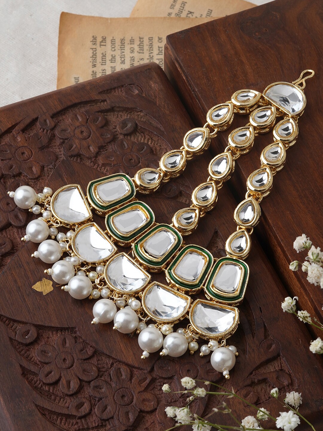 

TEEJH Artificial Stones and Beads Studded Jhumar Passa, Gold