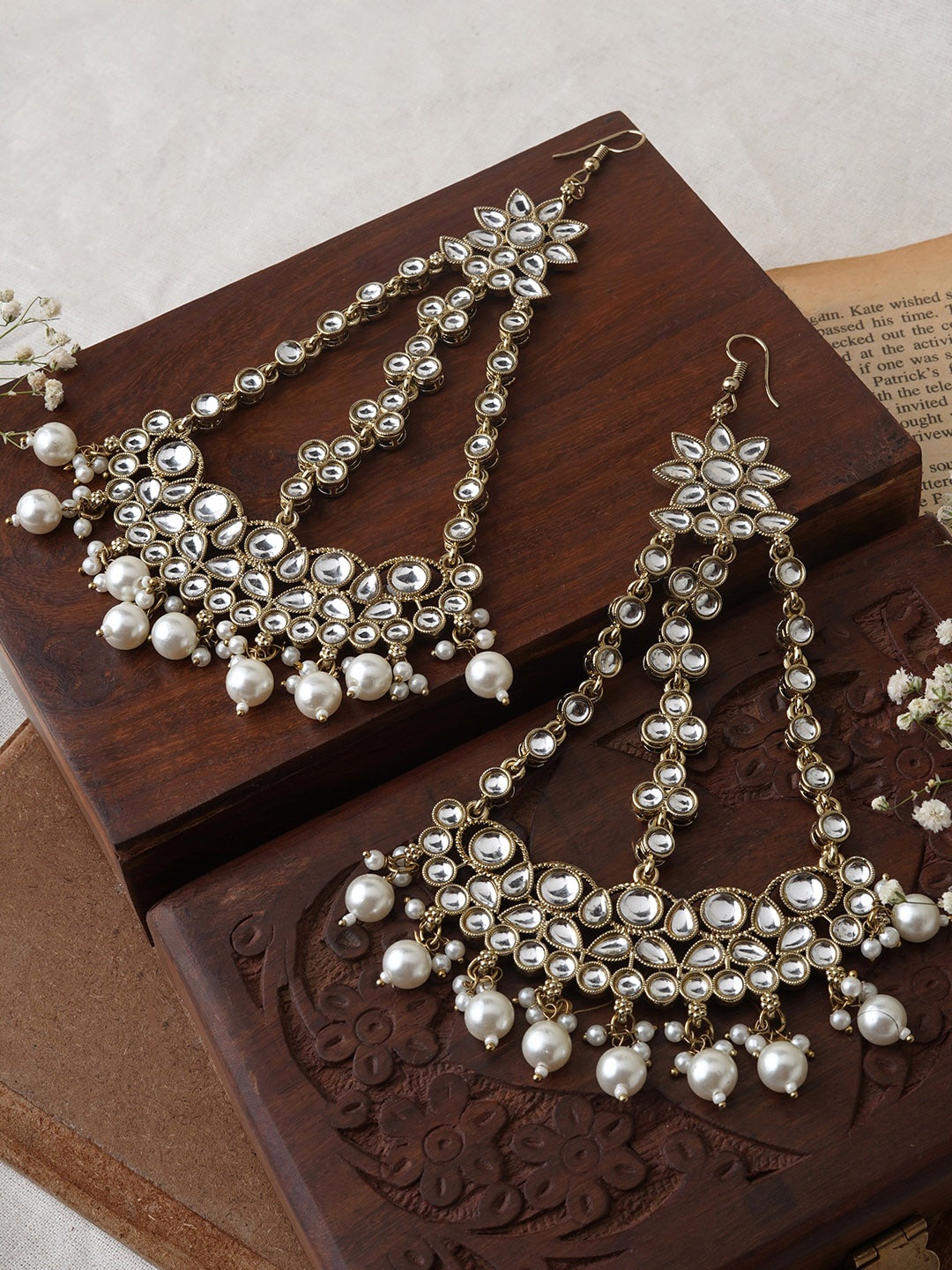 

TEEJH Gold-Plated Beads Beaded Contemporary Drop Earrings