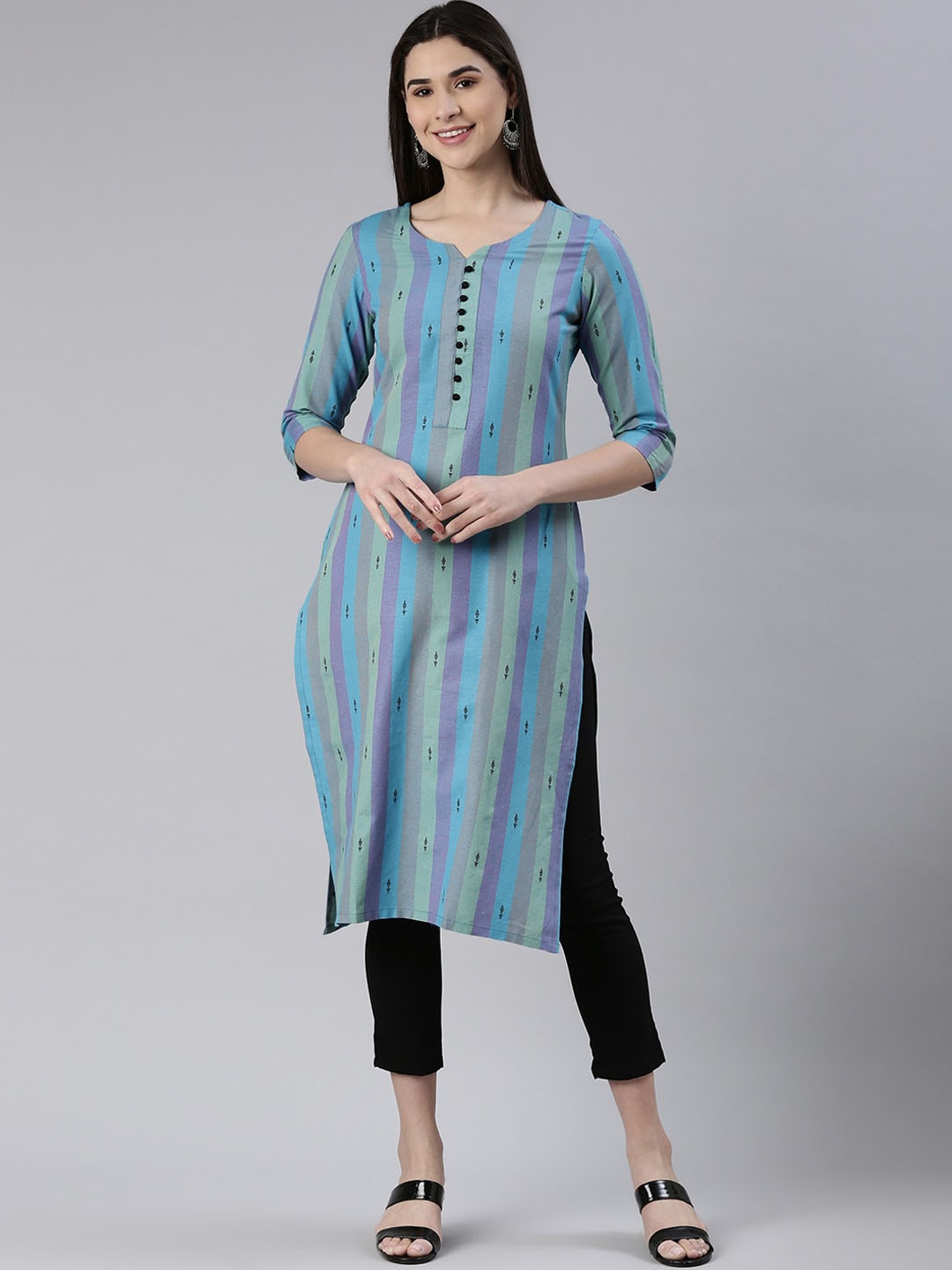 HRITIKA Striped Straight Kurta, Violet