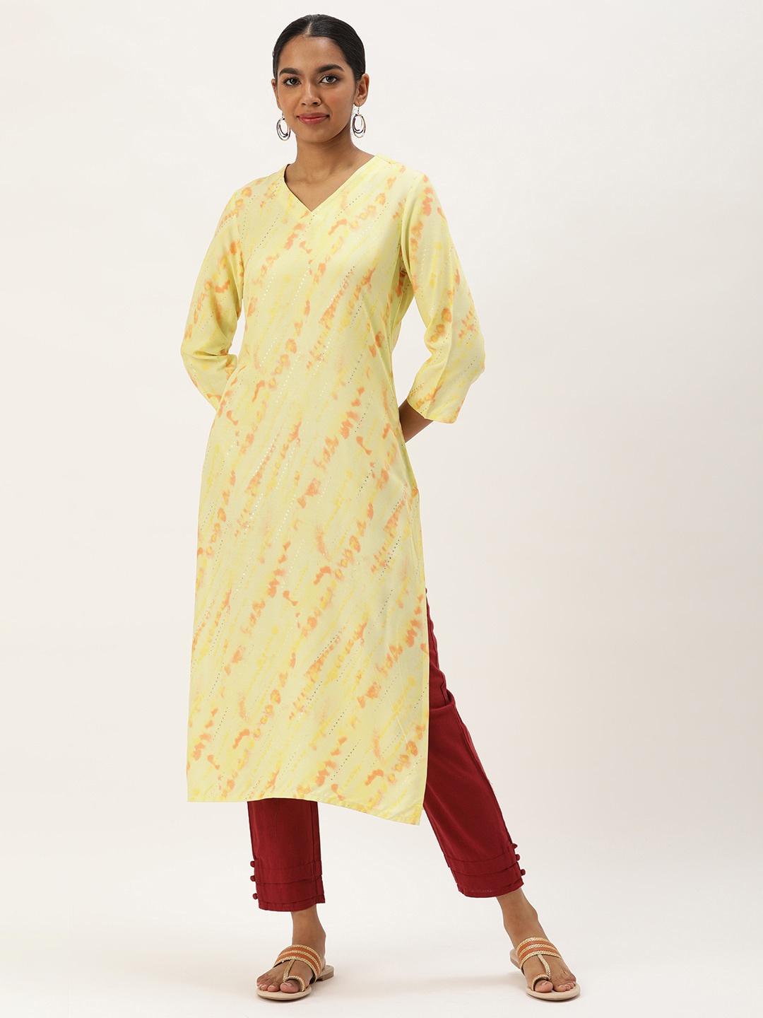 

HRITIKA Striped Straight Kurta, Yellow