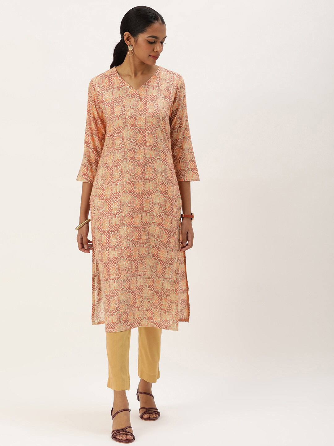 

HRITIKA Floral Printed Kurta, Peach