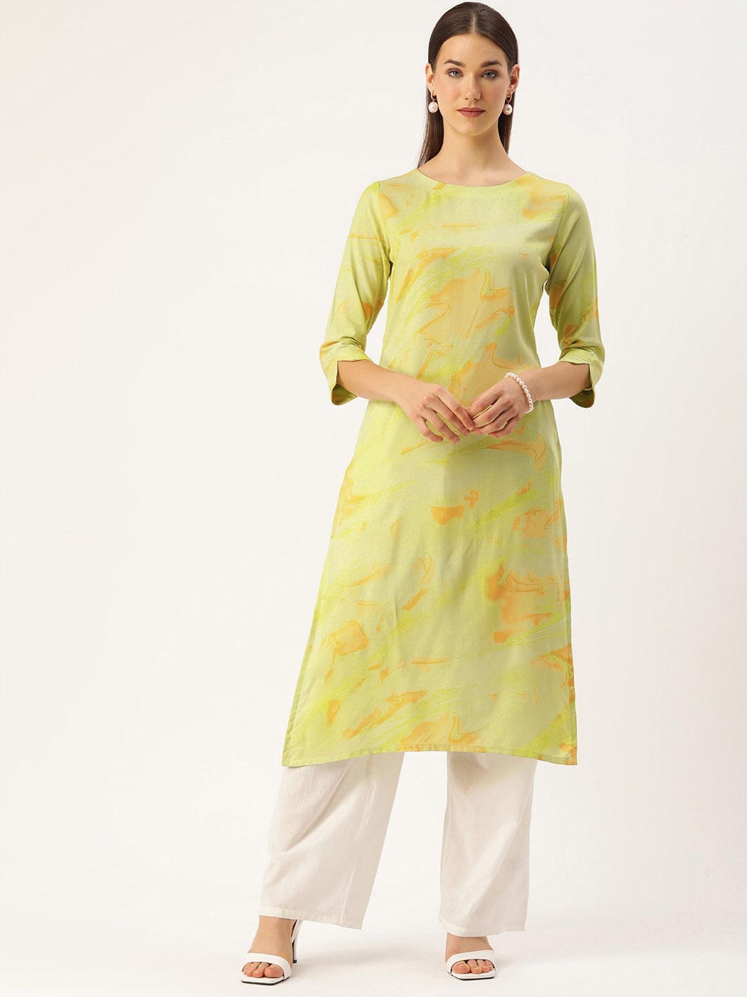 

HRITIKA Abstract Printed Straight Kurta, Green