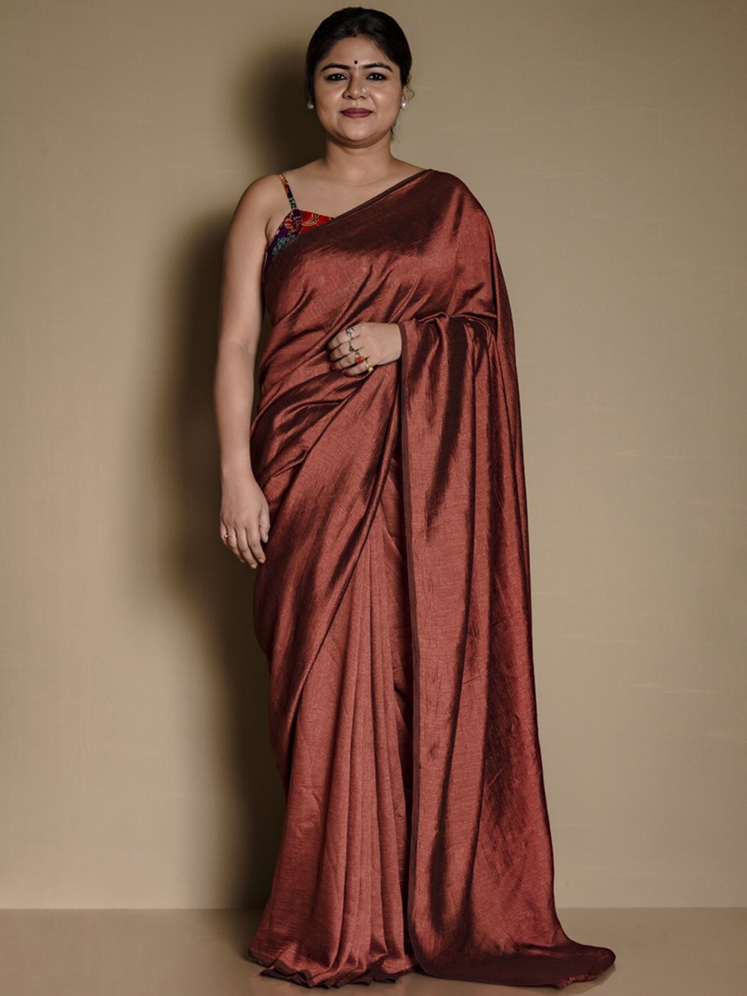 

SARIKA Pure Crushed Chiffon Saree, Rust